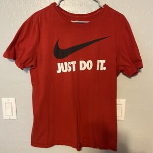 Nike Mens T Shirt Sz L Red White Swoosh Just Do It Logo Black